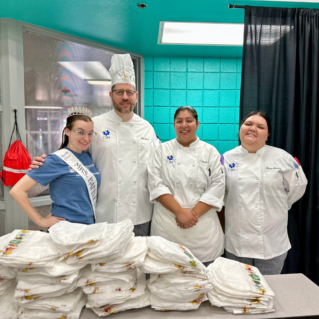 3 student chefs and Mrs. Battel Born Nevada pose for a picture