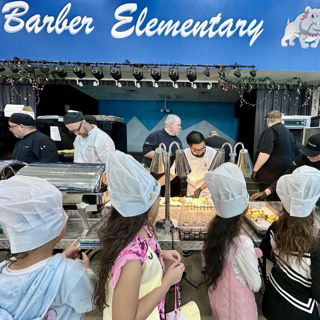 Students in line to get breakfast at Barber ES