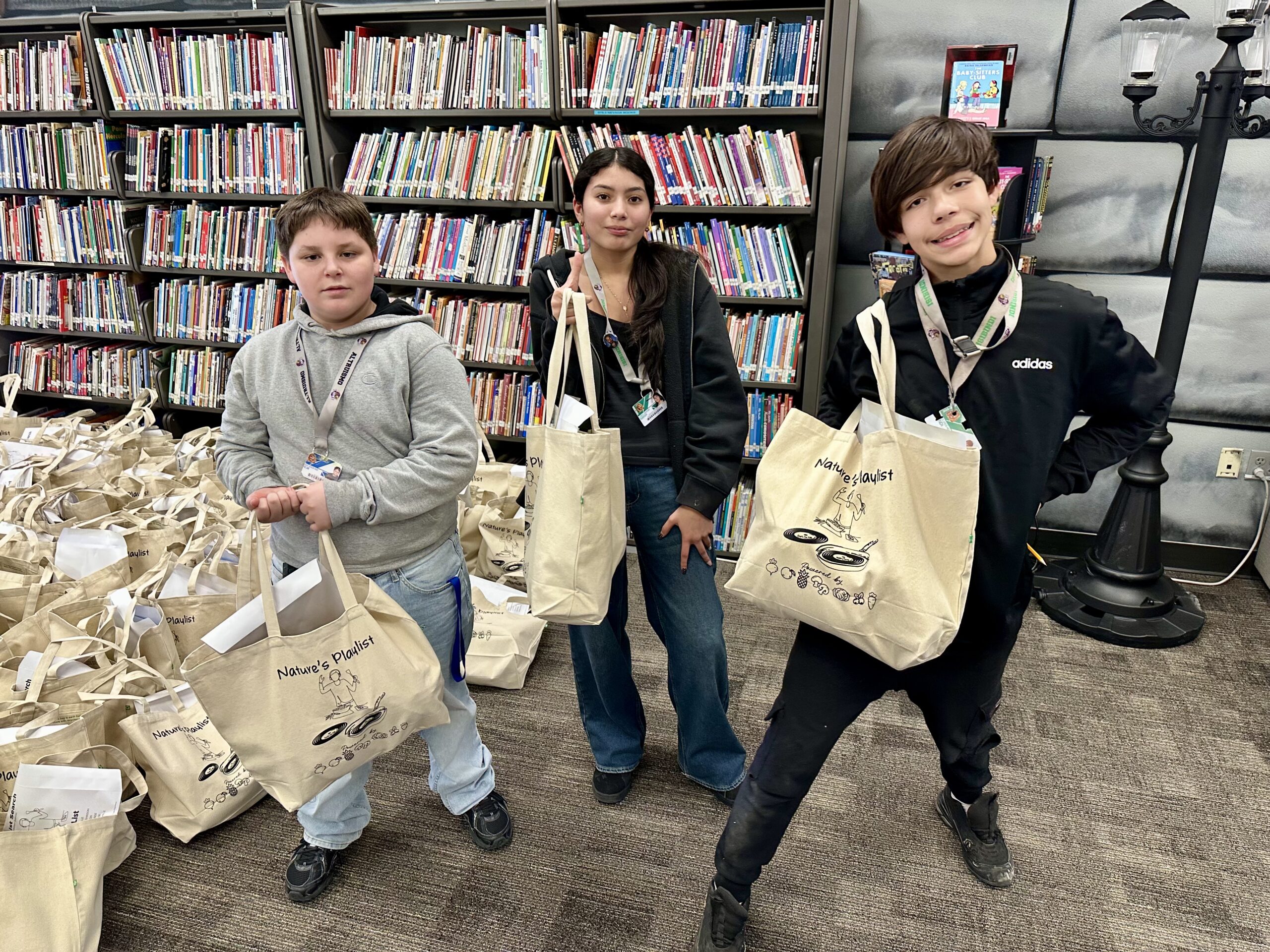 Students with bags of food